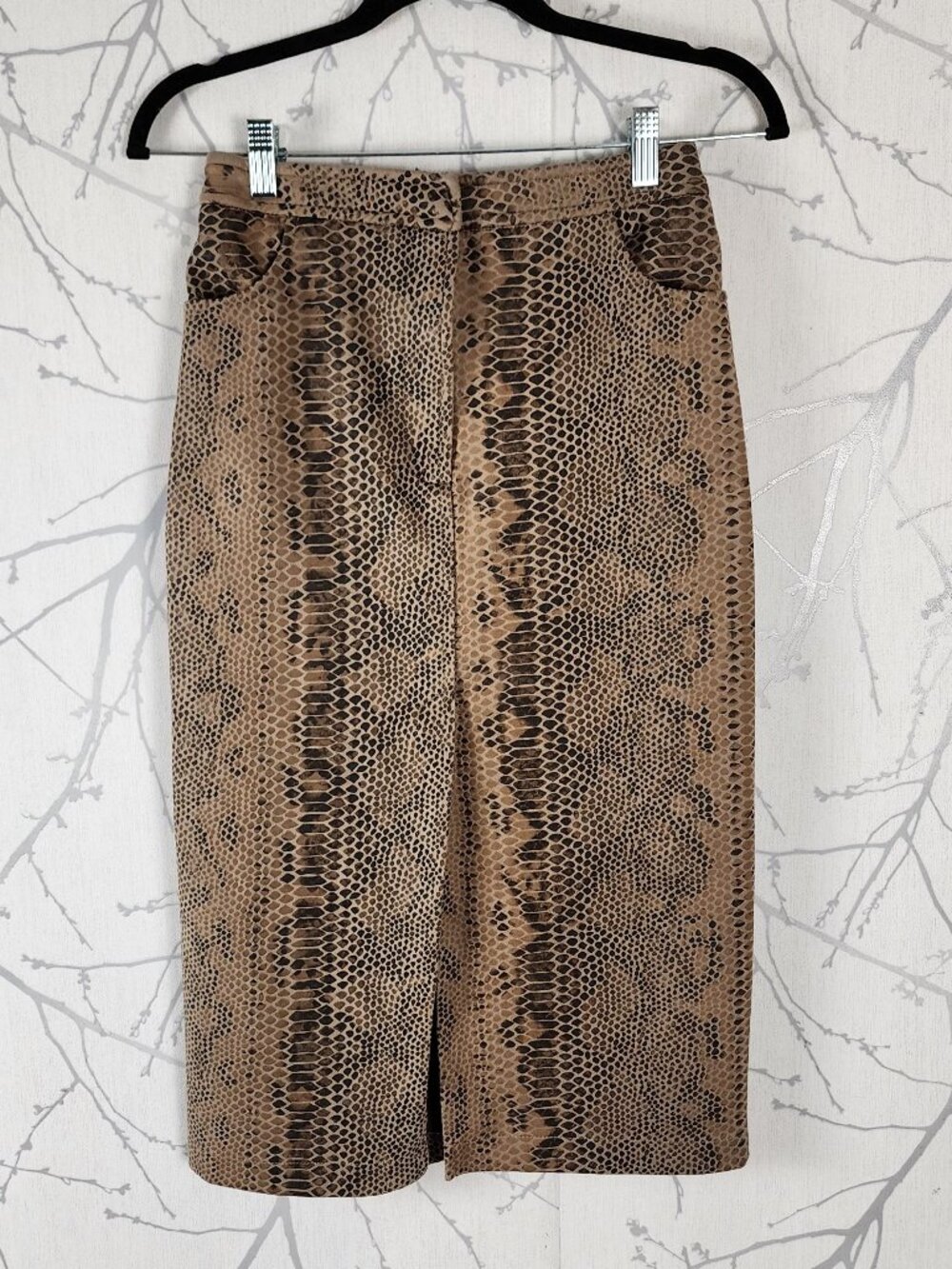 Nicole Miller Brown Textured Snakeskin Print Pencil Skirt